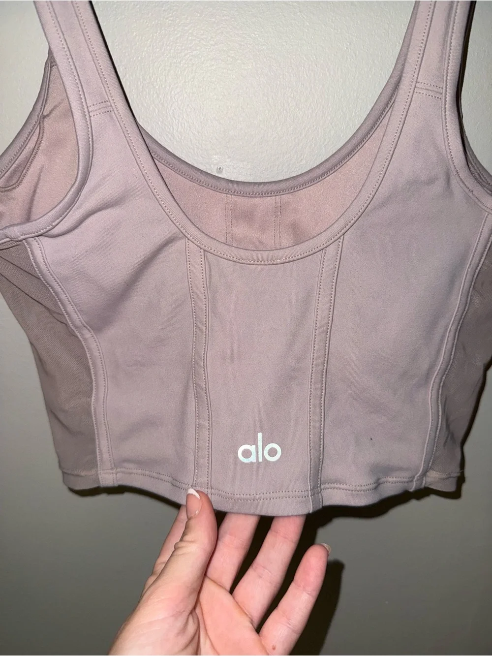 Alo Yoga Airbrush Mesh Corset Tank in nude beige sz small
